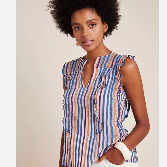 Anthropologie Maeve Elisabetta ruffled striped top Sz 4 - Picture 1 of 8